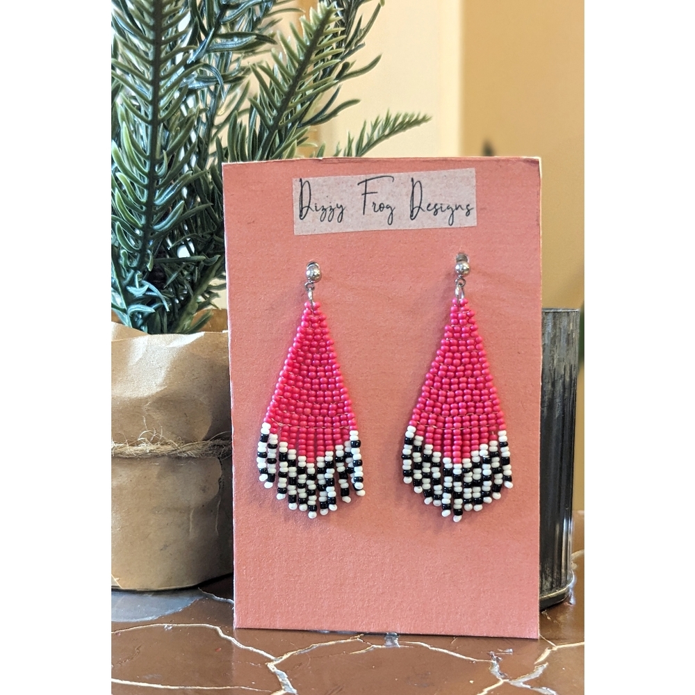 Hot Pink Beaded Earrings